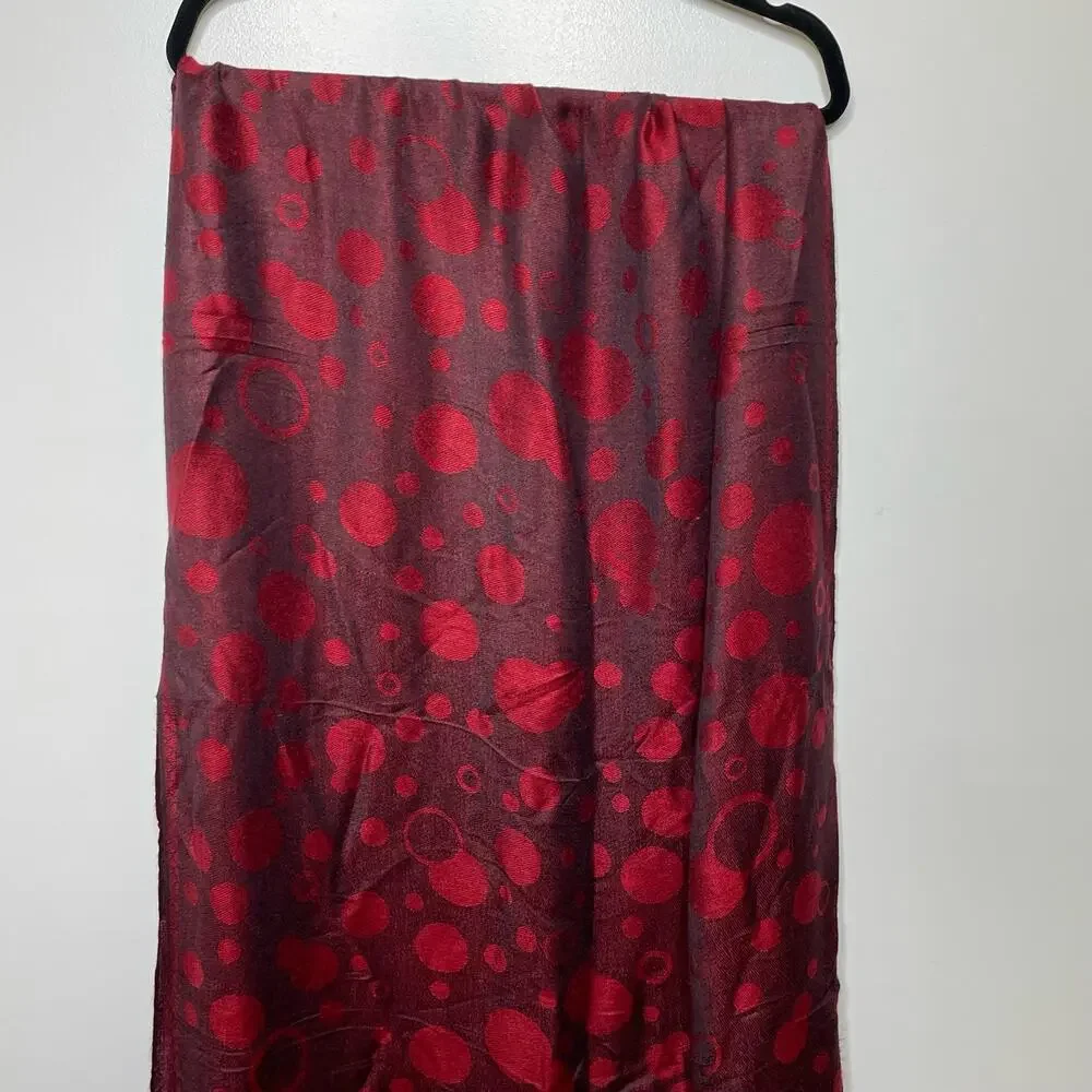 Pashmina Textured Bubbles Scarf Shawl Wrap Fringe‎ Hem Silk Blend Red Black OS